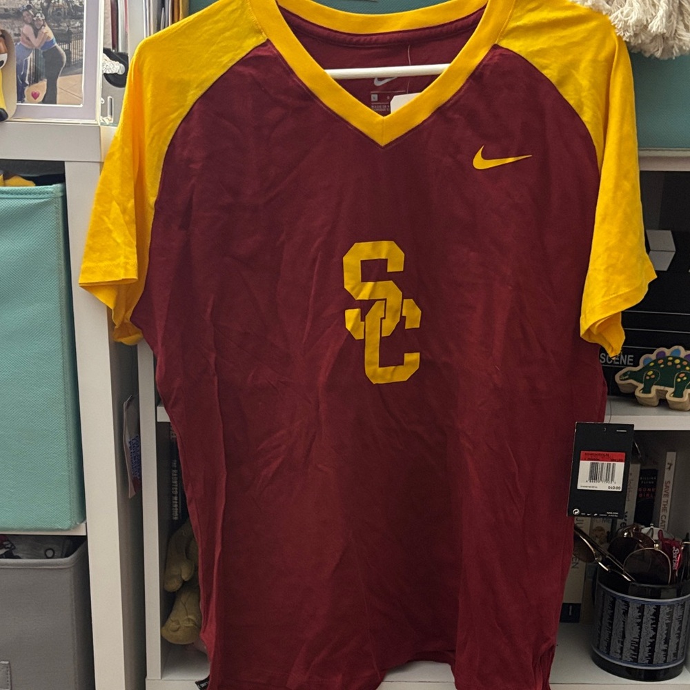 Nike Maroon and Yellow USC T-Shirt